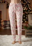 Pantaloni pijama dama Craciun,Culoare Alb cu Rosu,Engros