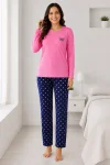 Pijama de damă cu bluză cu maneca lunga și pantaloni -Roz pal,Engros